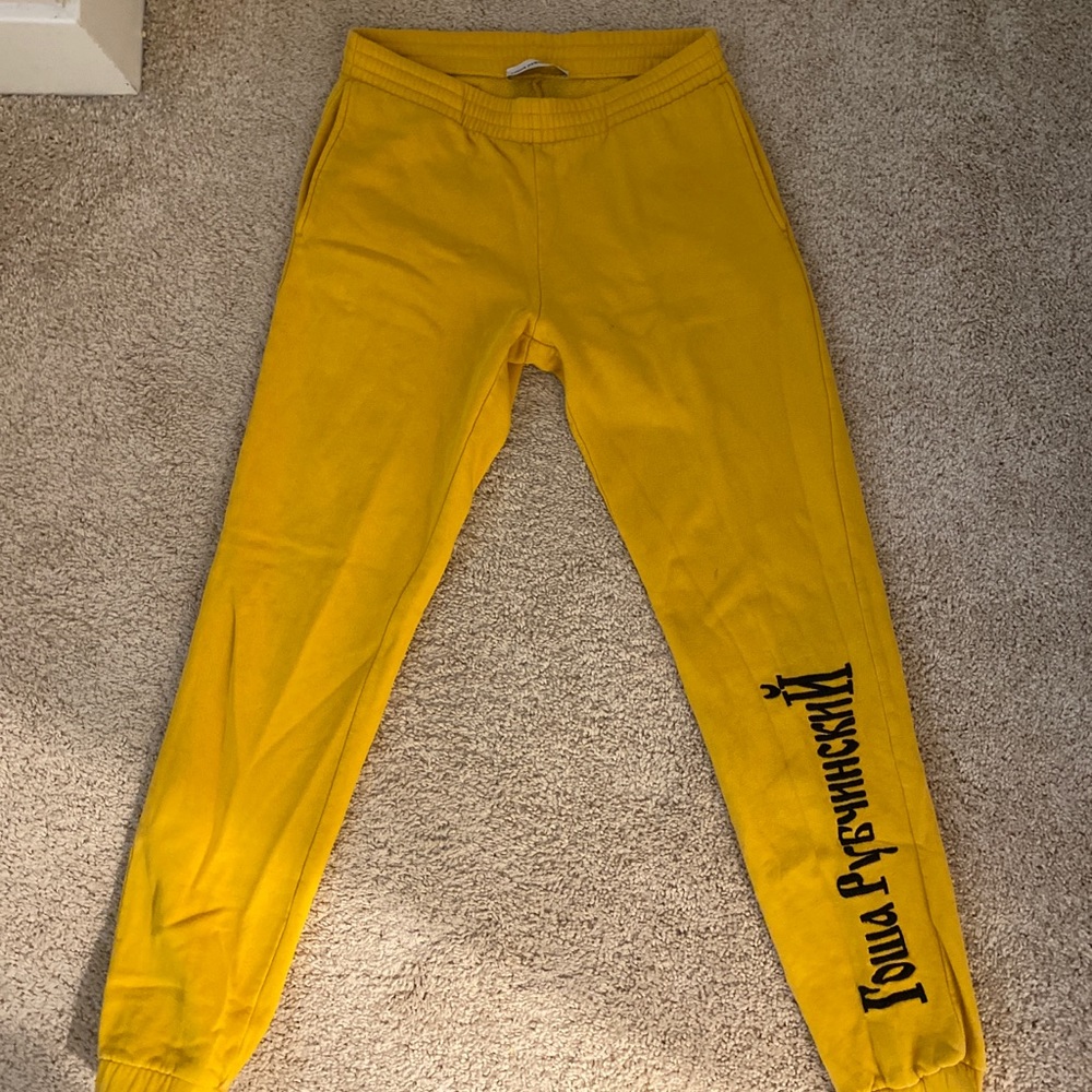 Gosha Rubchinskiy yellow logo sweatpants